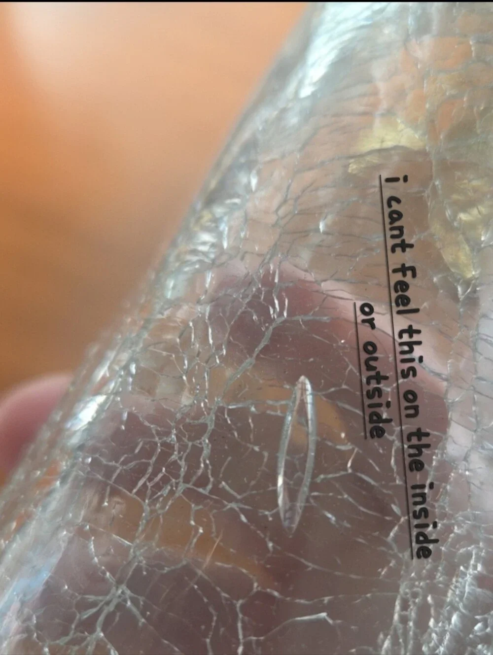 Vintsged 80s ,90s Decorative Crackle Glass Vase with Gold Metal Filigree